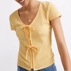 Madewell Yellow Tie-Front Fitted Blouse